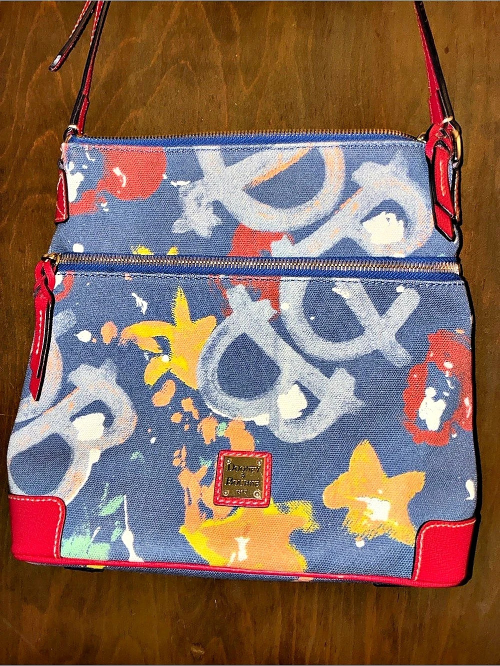 Vintage Dooney & Bourke Blue & Red Abstract Crossbody Bag